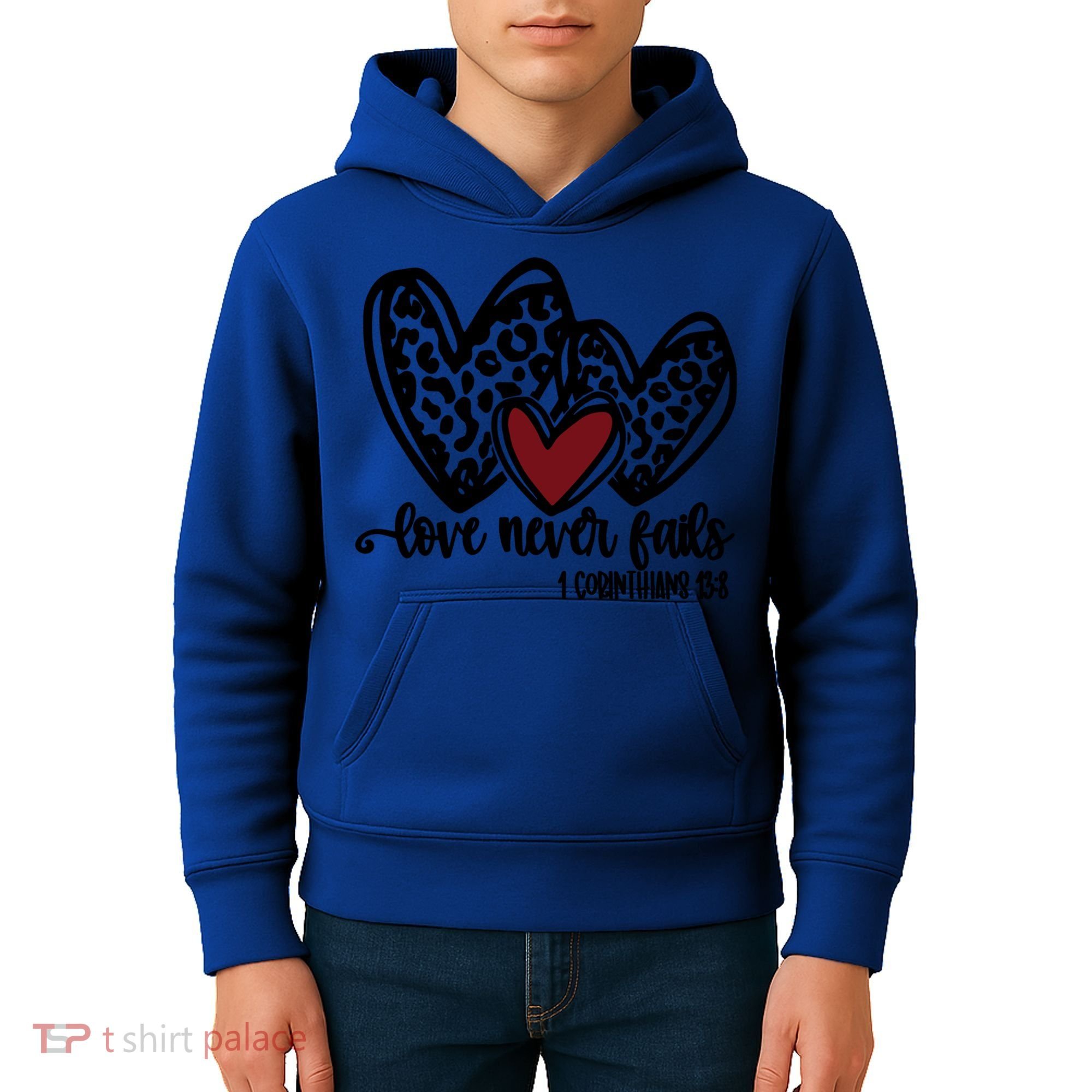 Love Never Fails Valentines Day Couples Tee Leopard Heart Gift Kids Hoodie