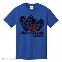 Love Never Fails Valentines Day Couples Tee Leopard Heart Gift Kids T-Shirt thumb 0