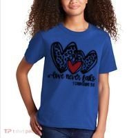 Love Never Fails Valentines Day Couples Tee Leopard Heart Gift Kids T-Shirt thumb 2
