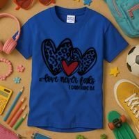 Love Never Fails Valentines Day Couples Tee Leopard Heart Gift Kids T-Shirt thumb 3
