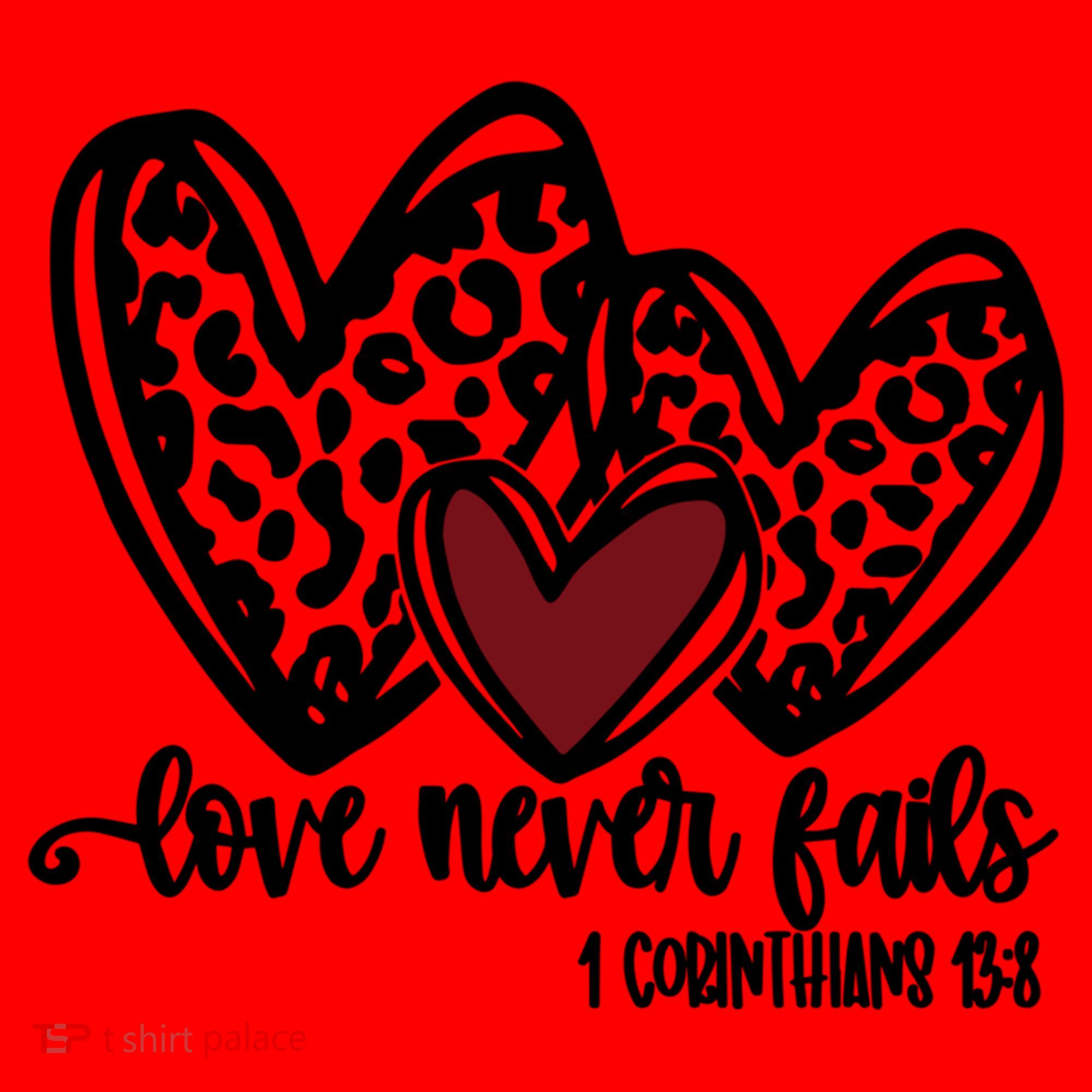 Love Never Fails Valentines Day Couples Tee Leopard Heart Gift Santa Hat