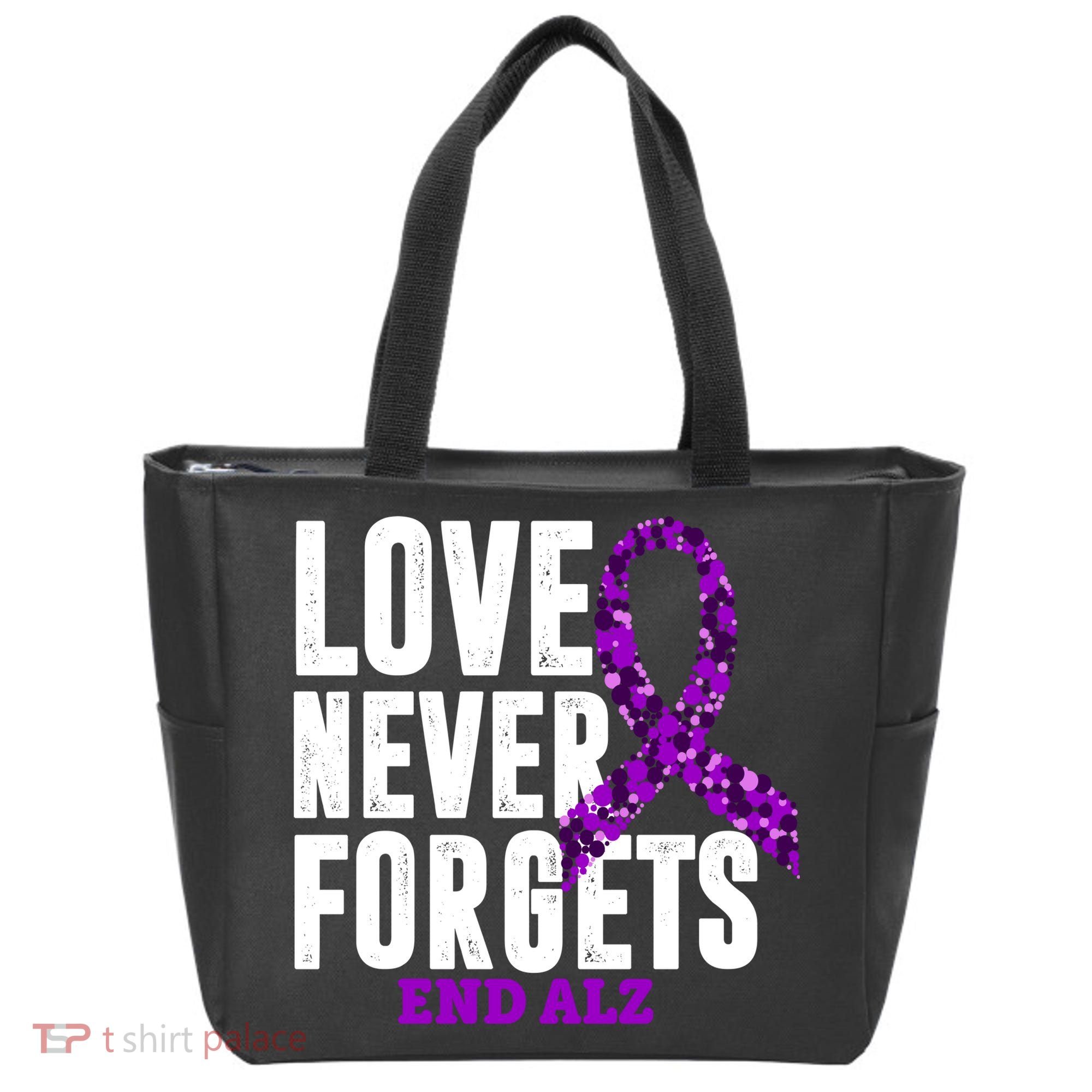 Love Never Forgets End Alzheimer Awareness Tote Bag