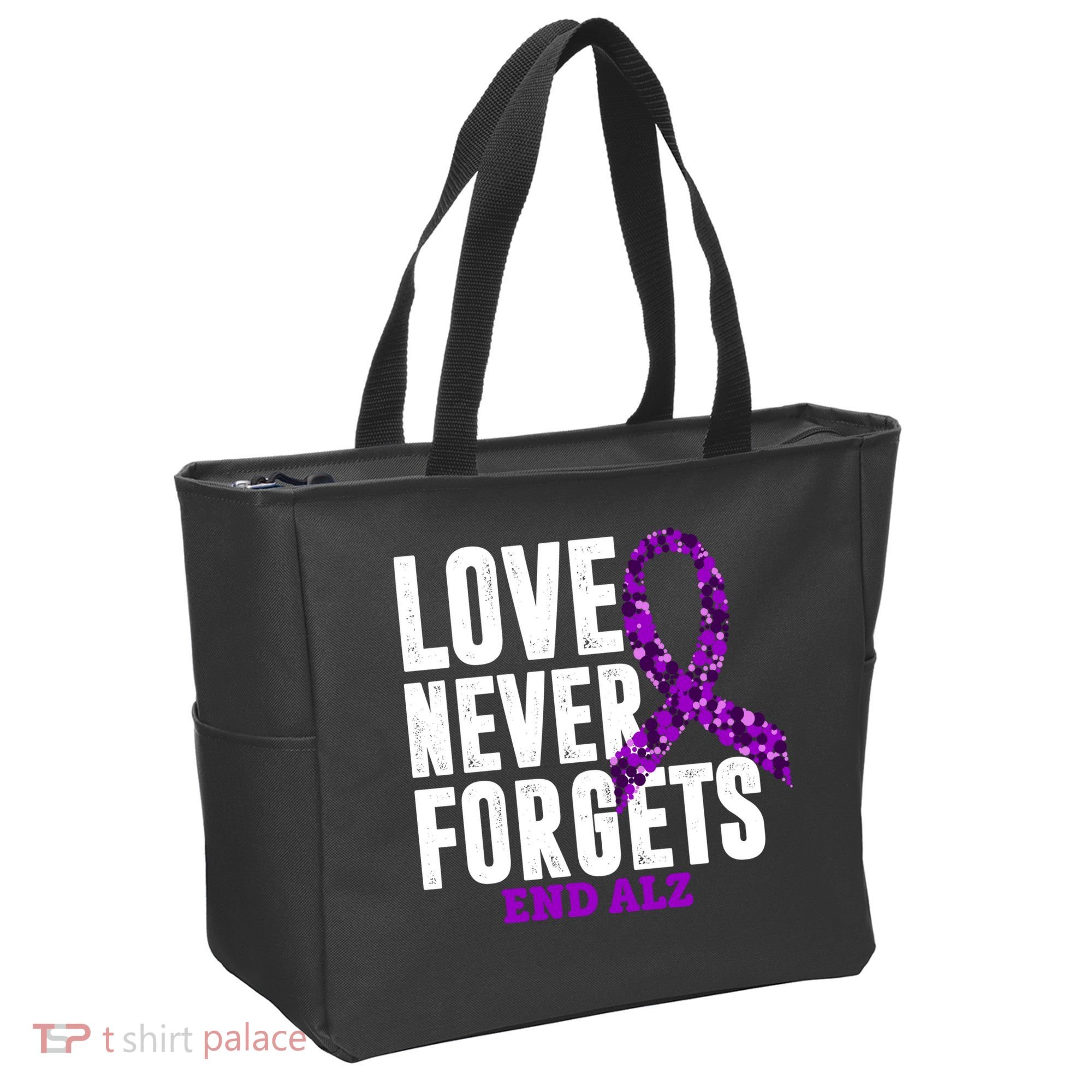 Love Never Forgets End Alzheimer Awareness Tote Bag
