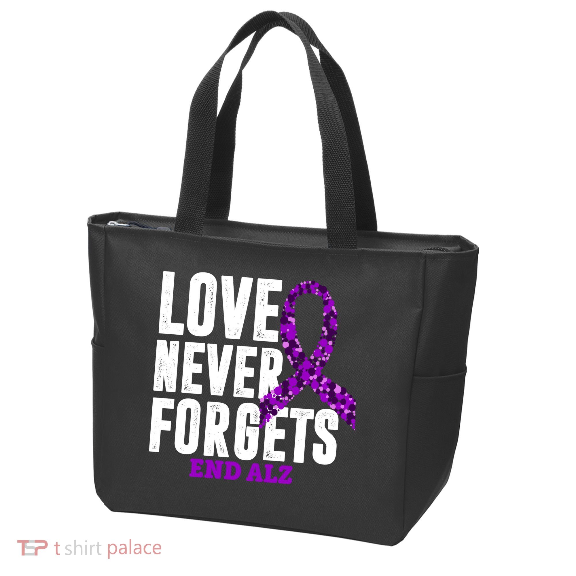 Love Never Forgets End Alzheimer Awareness Tote Bag