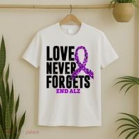 Love Never Forgets End Alzheimer Awareness T-Shirt thumb 2