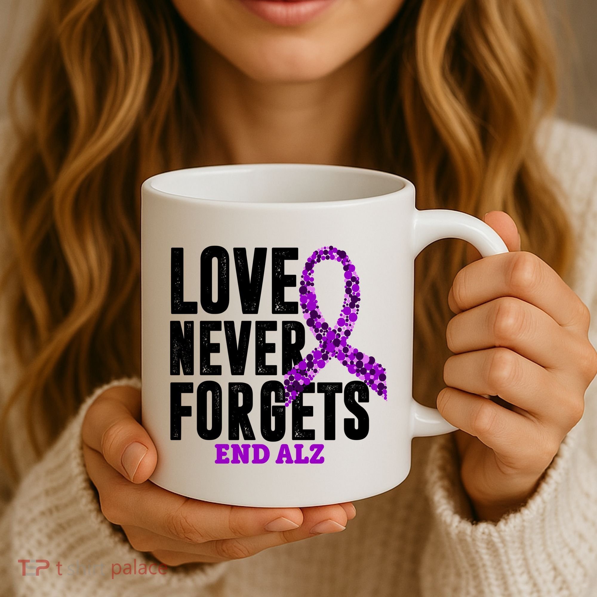 Love Never Forgets End Alzheimer Awareness Coffee Mug