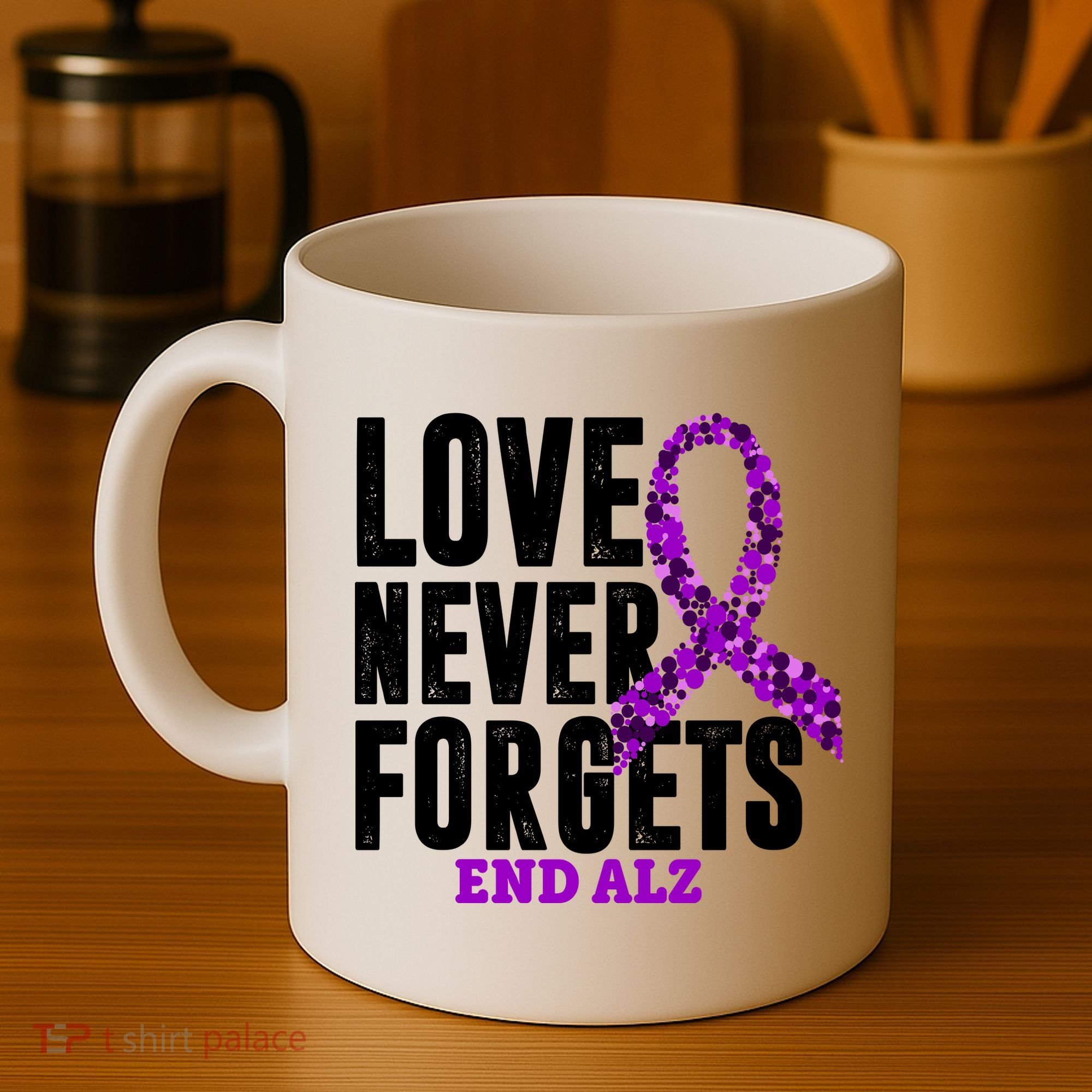 Love Never Forgets End Alzheimer Awareness Coffee Mug