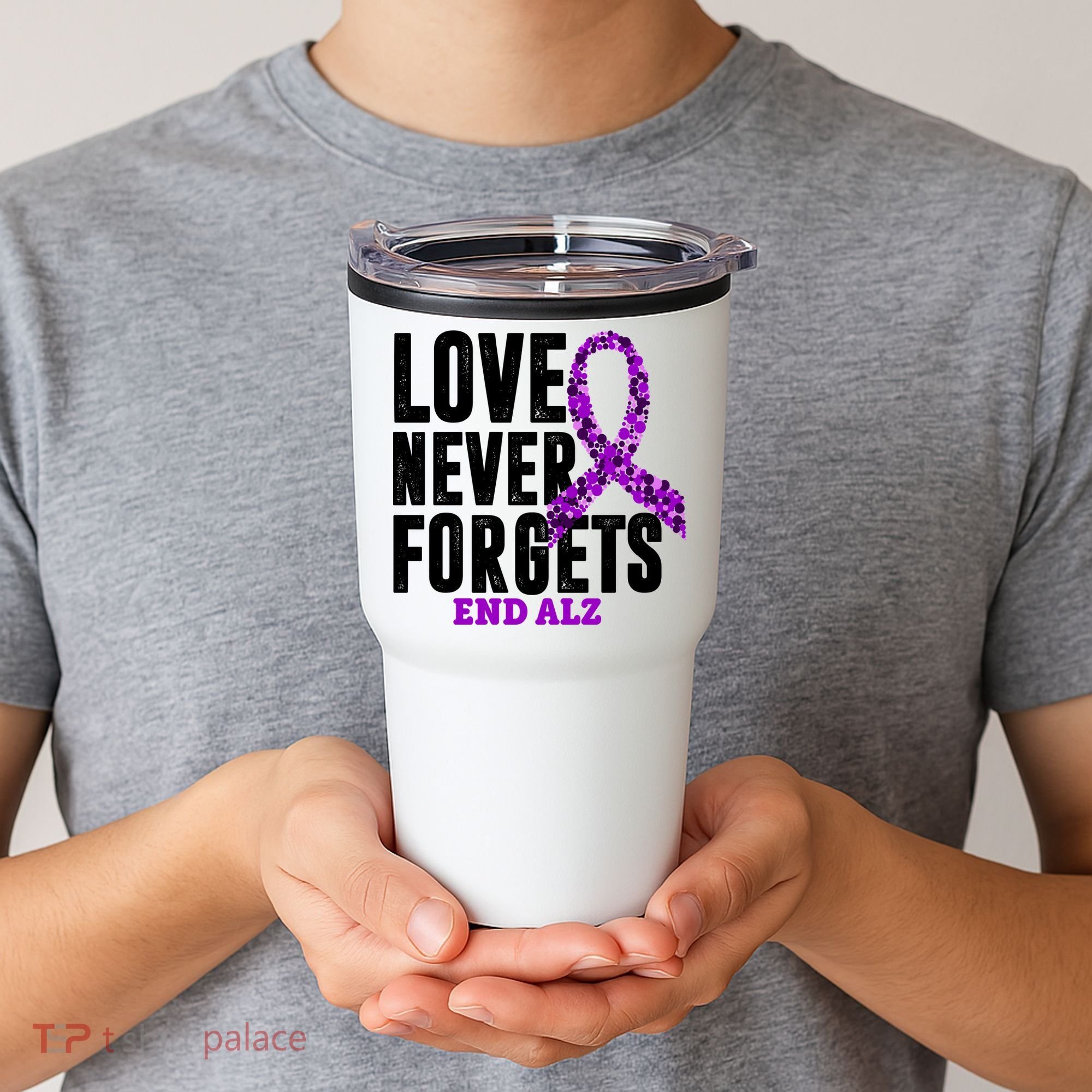 Love Never Forgets End Alzheimer Awareness Tumbler
