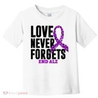 Love Never Forgets End Alzheimer Awareness Toddler T-Shirt thumb 0