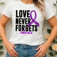 Love Never Forgets End Alzheimer Awareness Women's T-Shirt thumb 2