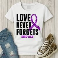 Love Never Forgets End Alzheimer Awareness Women's T-Shirt thumb 3