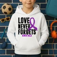 Love Never Forgets End Alzheimer Awareness Kids Hoodie thumb 2