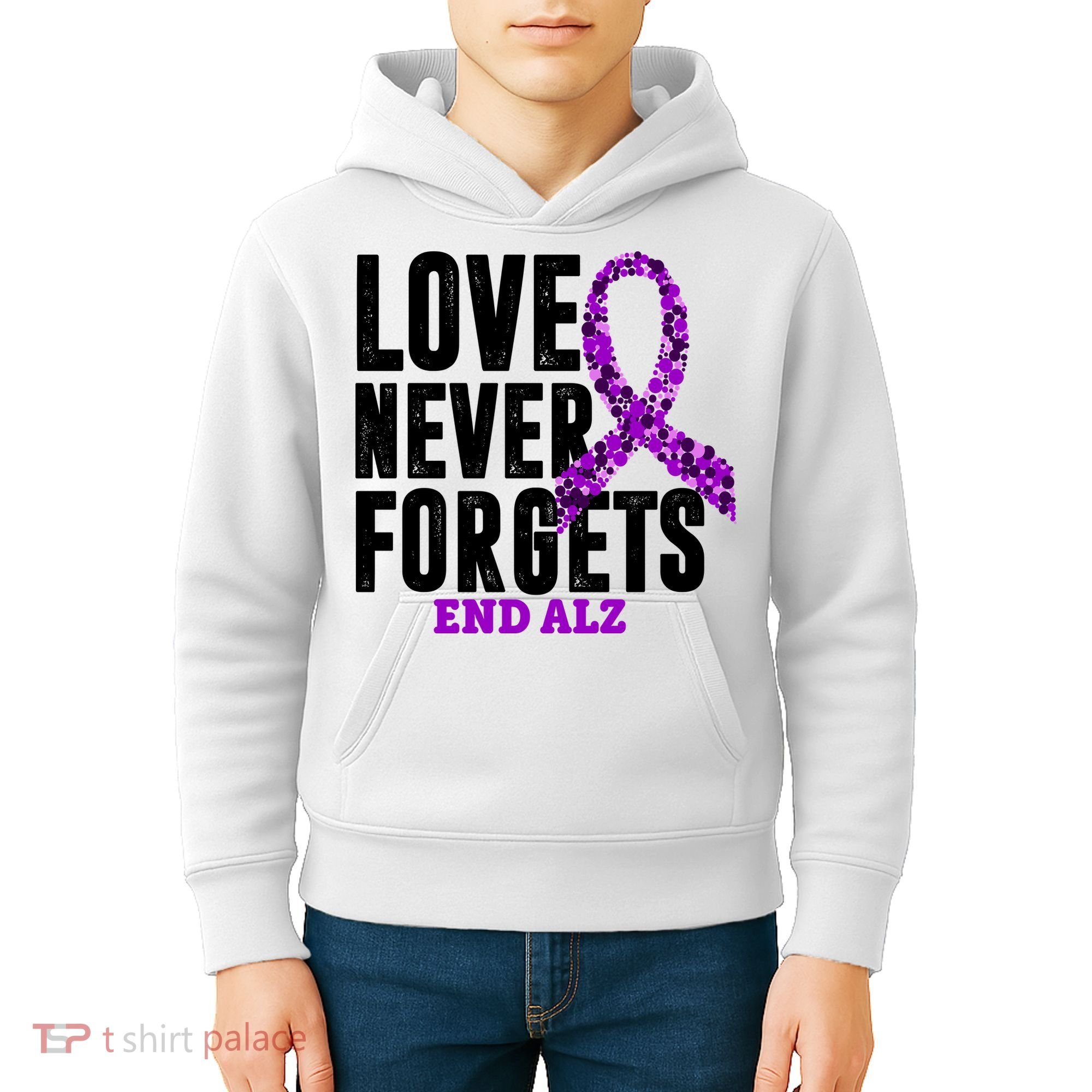 Love Never Forgets End Alzheimer Awareness Kids Hoodie
