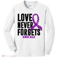 Love Never Forgets End Alzheimer Awareness Kids Long Sleeve Shirt thumb 0