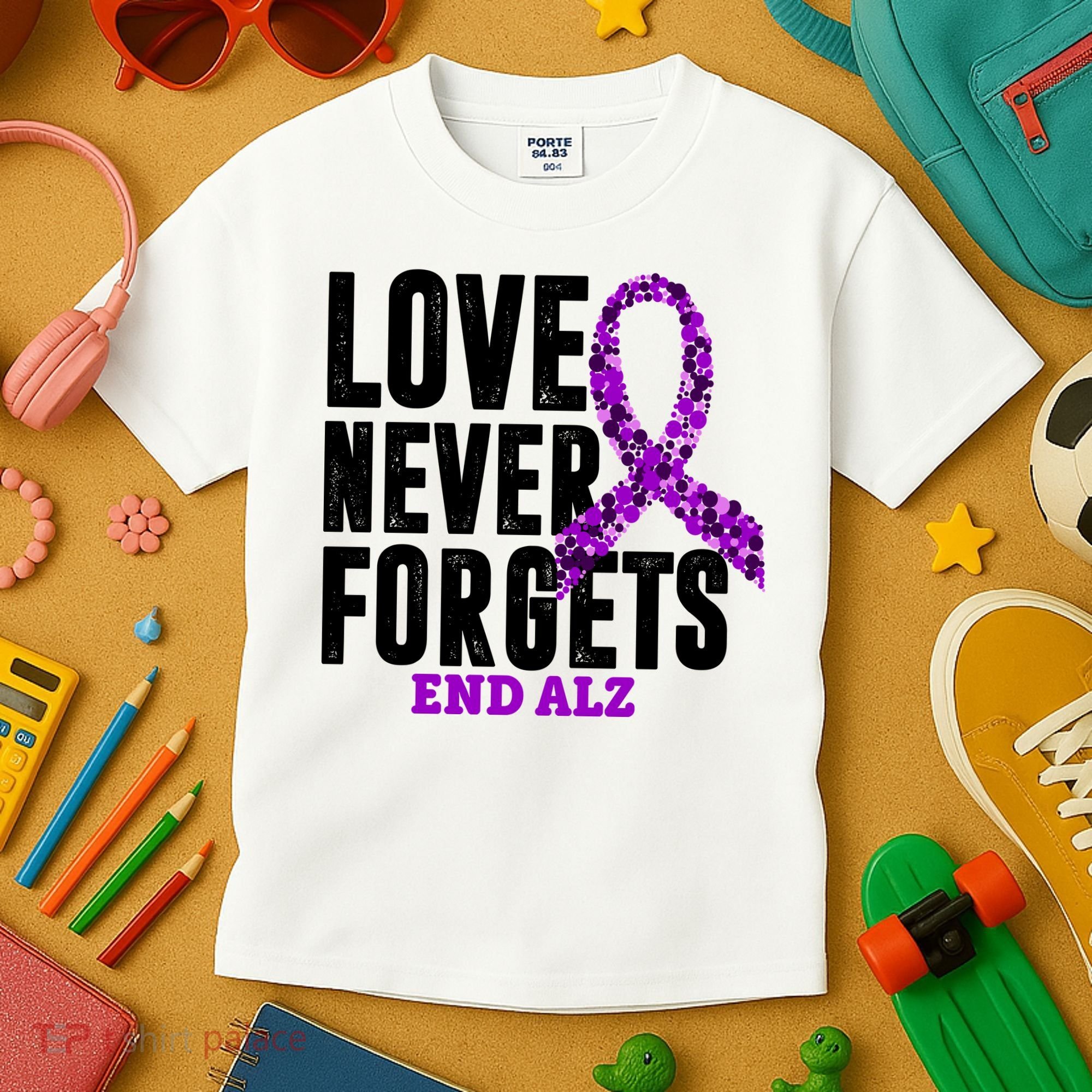 Love Never Forgets End Alzheimer Awareness Kids T-Shirt