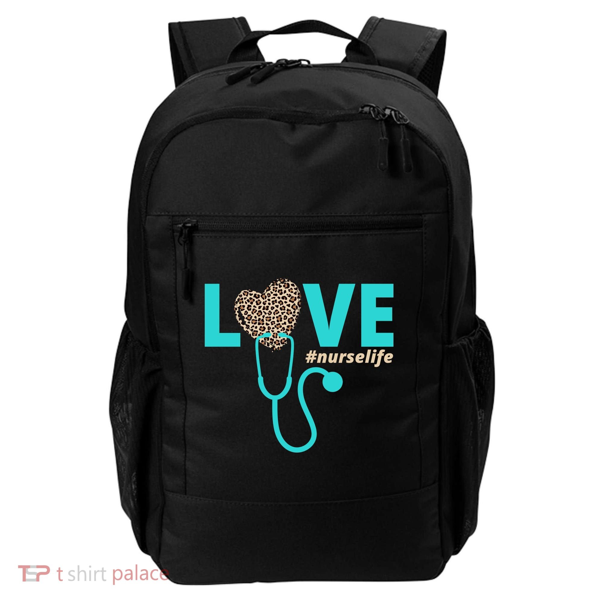 Love Nurse Life Leopard Heart Backpack