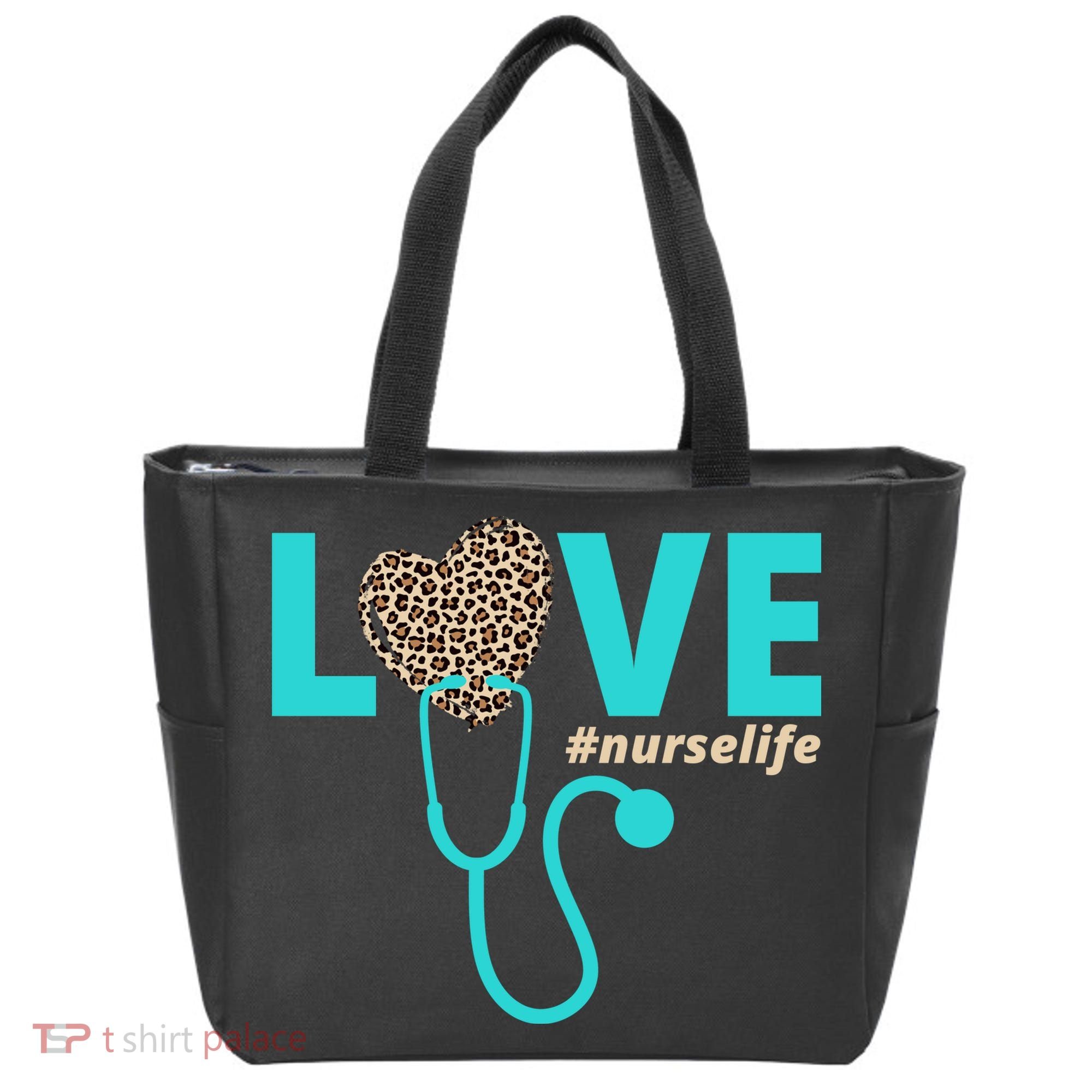 Love Nurse Life Leopard Heart Tote Bag