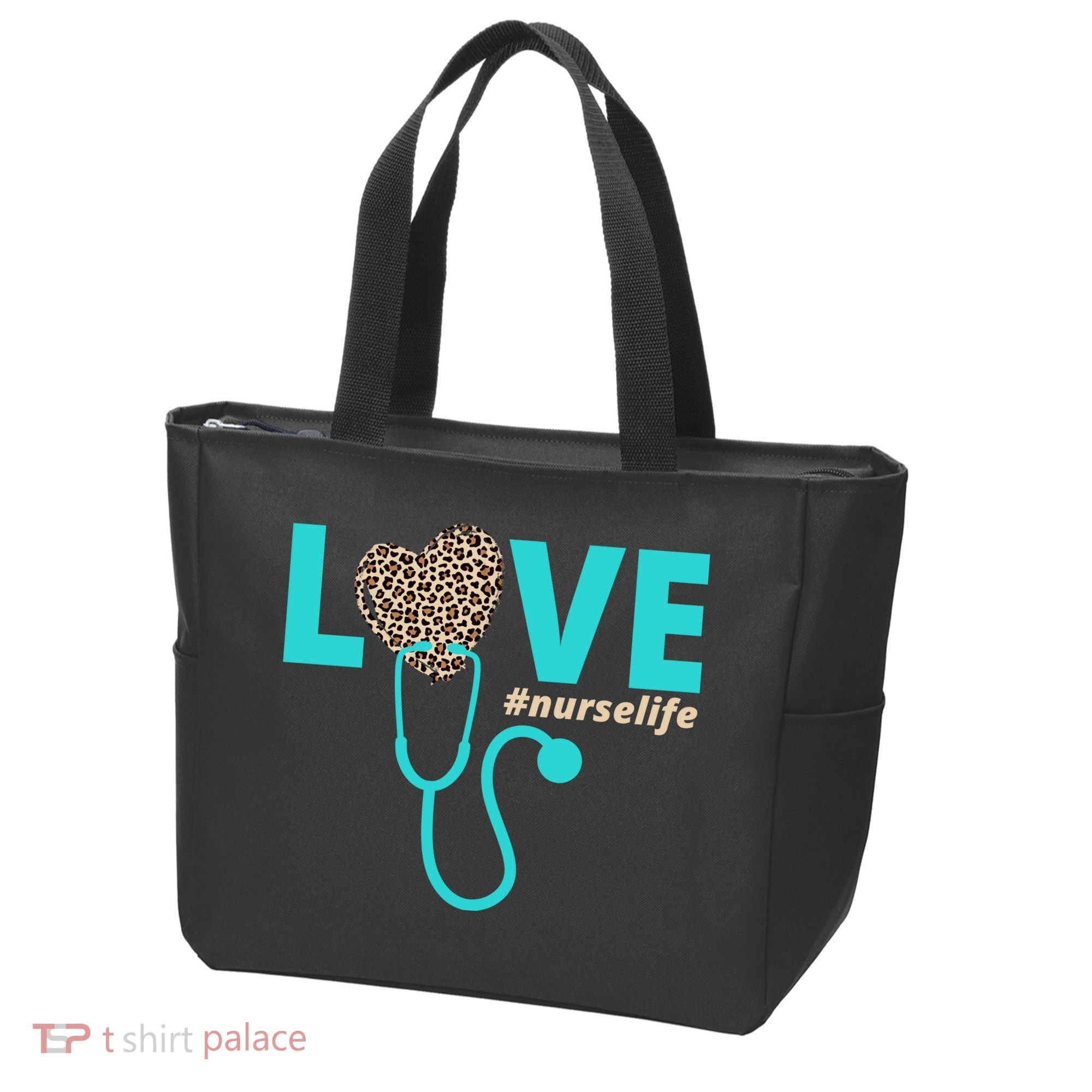 Love Nurse Life Leopard Heart Tote Bag