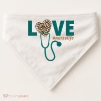 Love Nurse Life Leopard Heart USA-Made Doggie Bandana thumb 0
