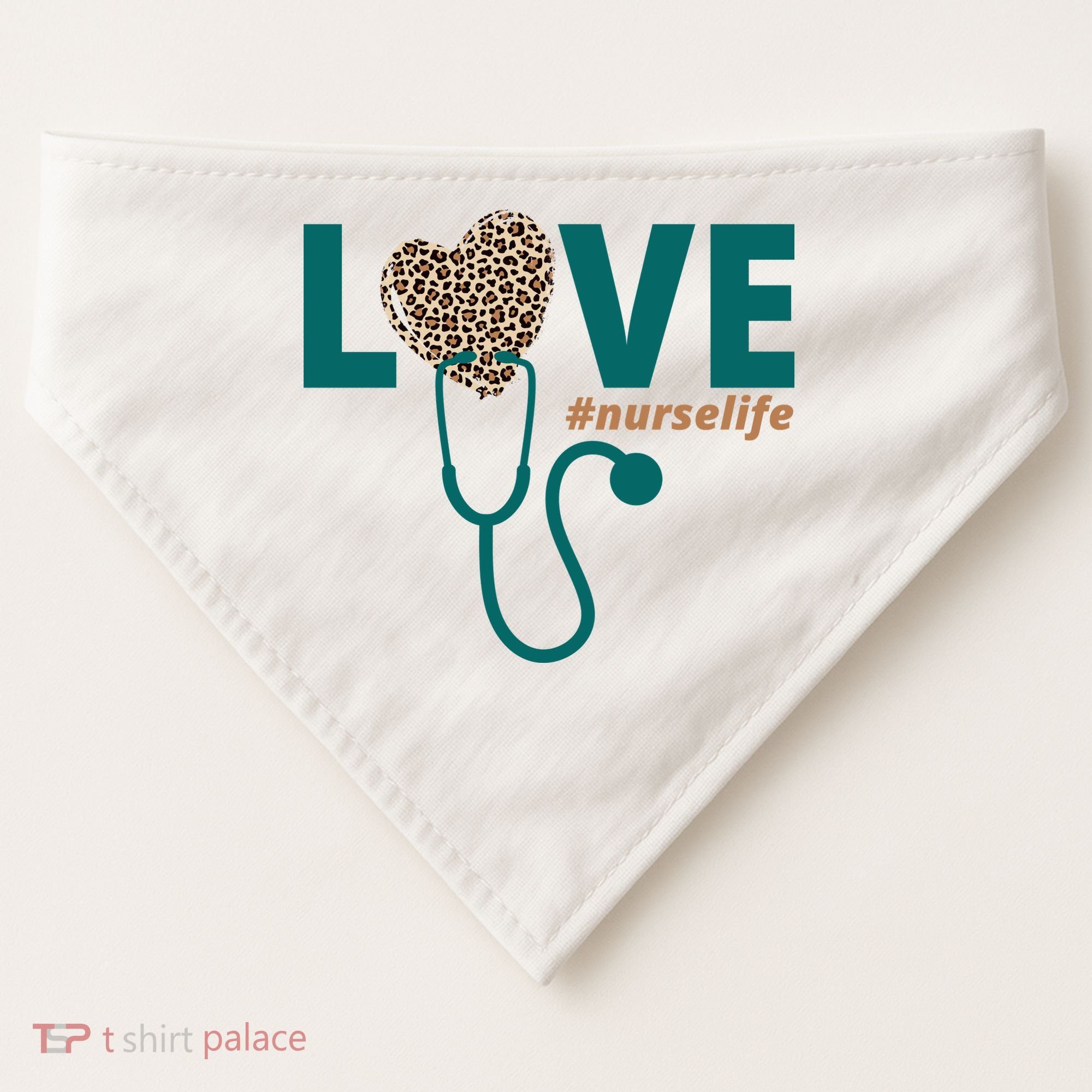 Love Nurse Life Leopard Heart USA-Made Doggie Bandana
