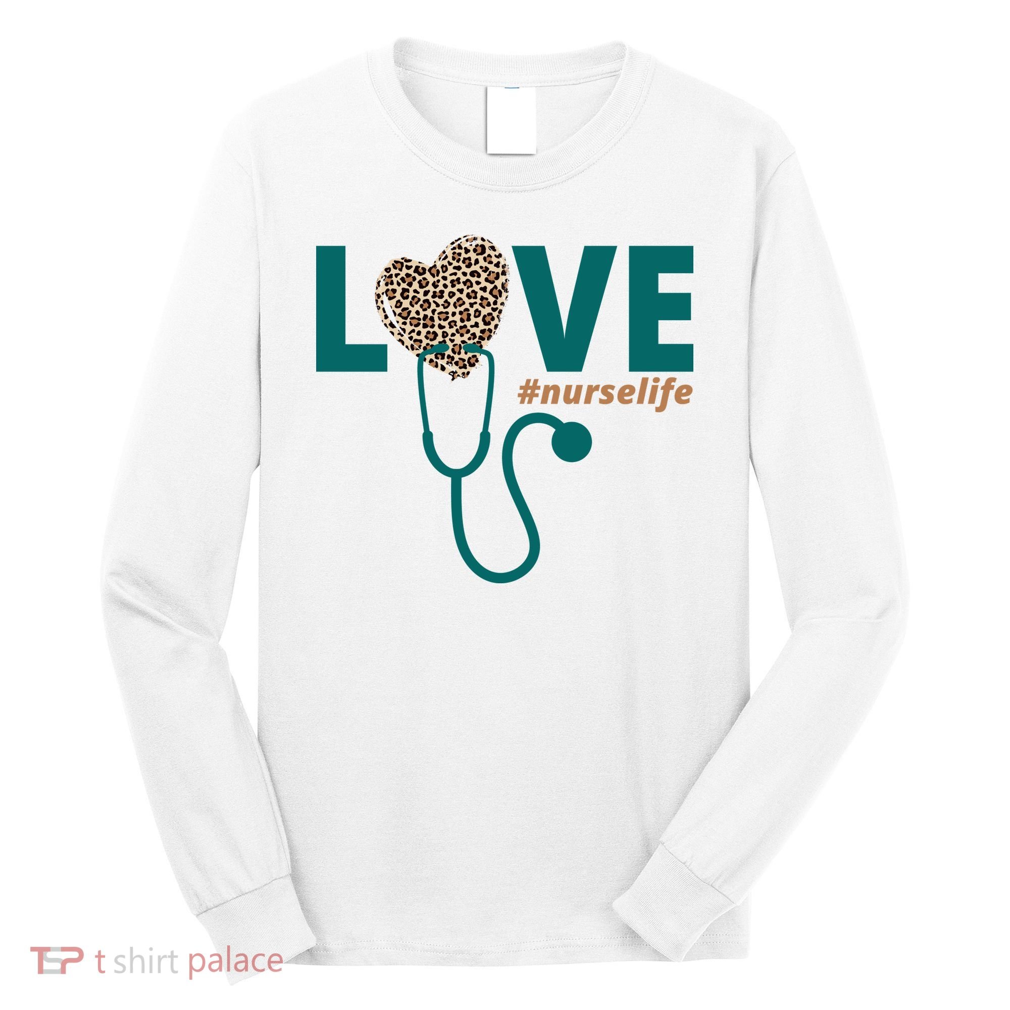 Love Nurse Life Leopard Heart Long Sleeve Shirt