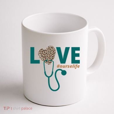 Love Nurse Life Leopard Heart Coffee Mug back