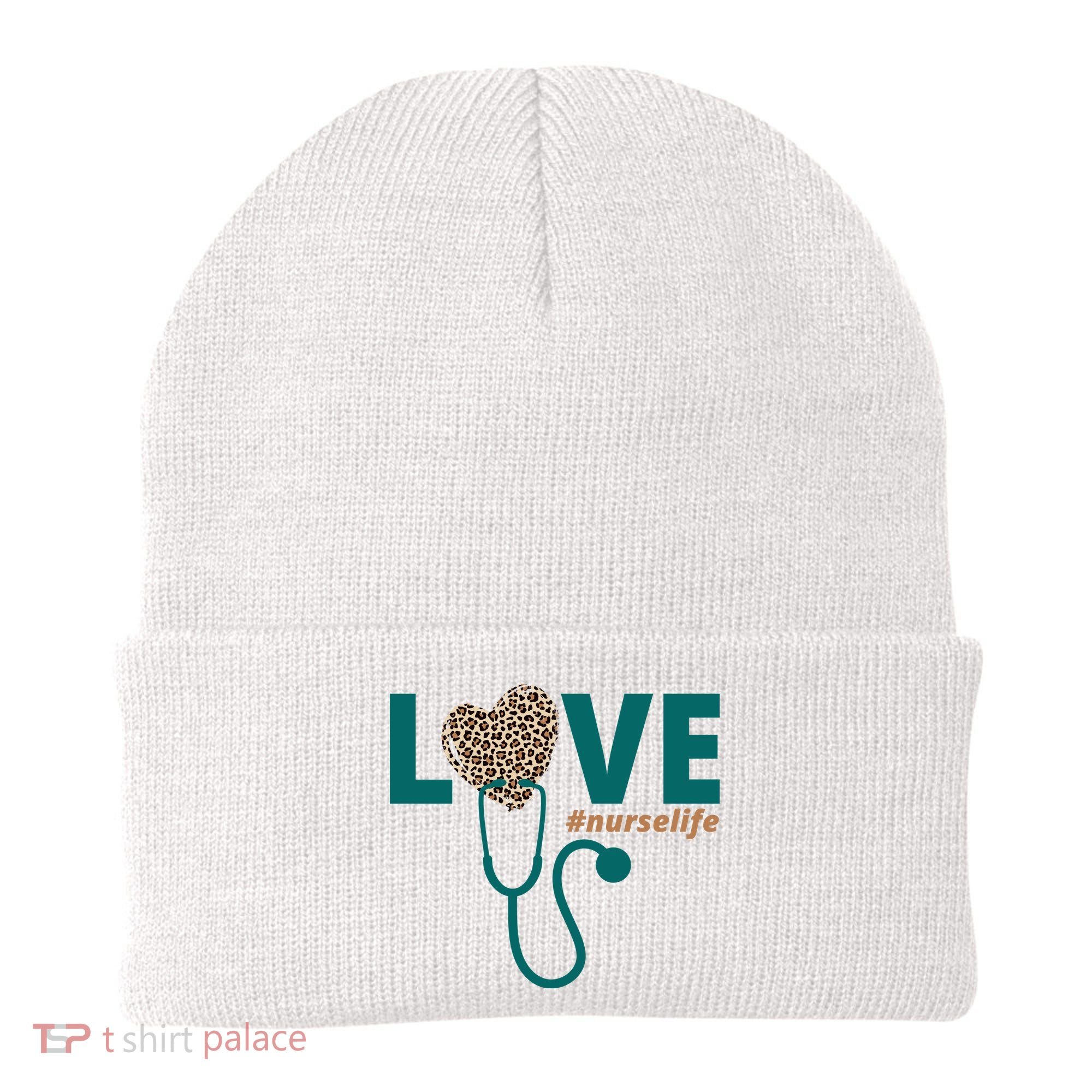 Love Nurse Life Leopard Heart Beanie