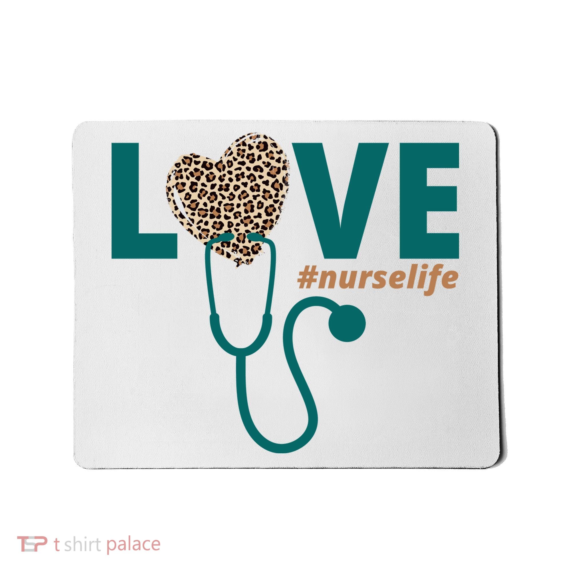 Love Nurse Life Leopard Heart Mousepad