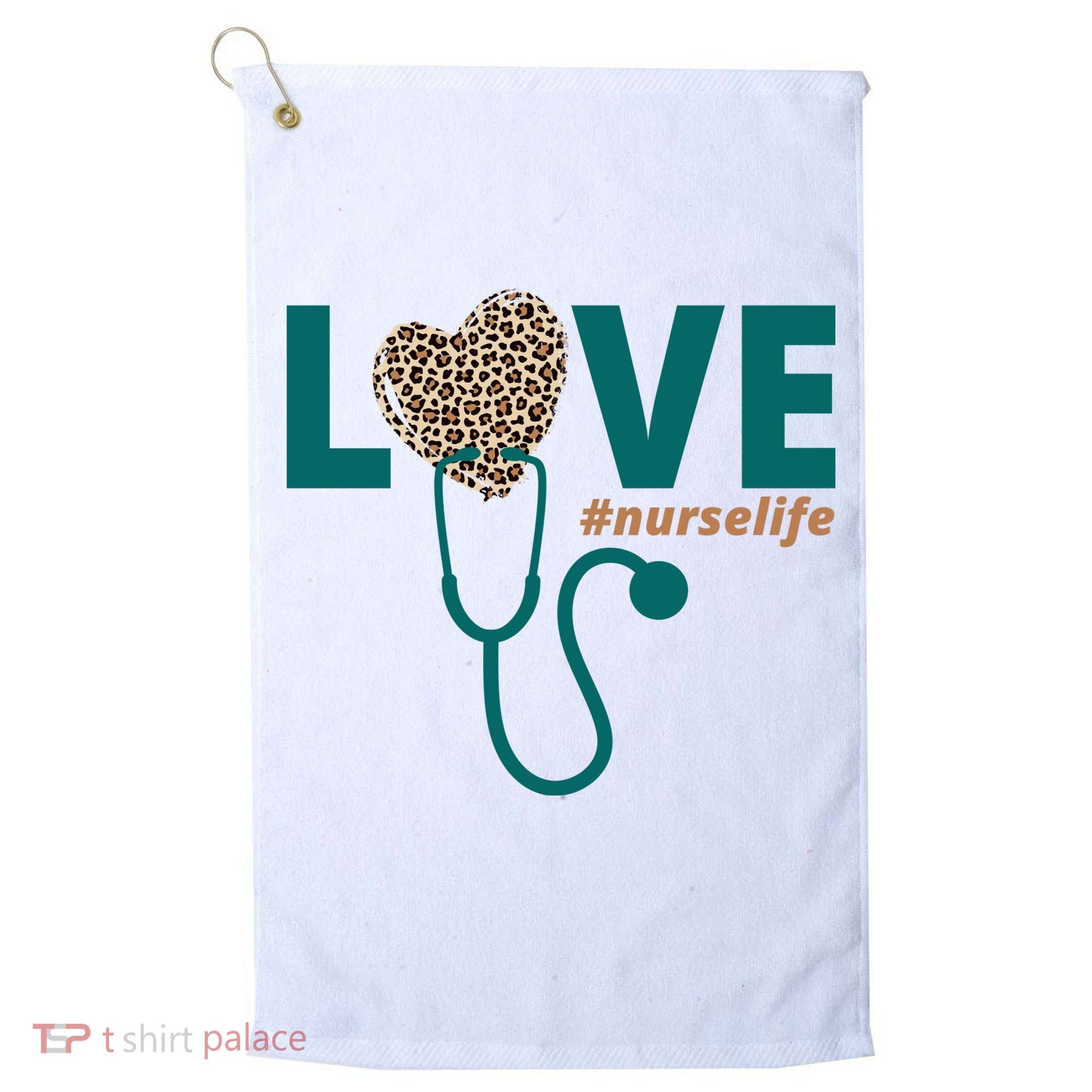Love Nurse Life Leopard Heart Golf Towel