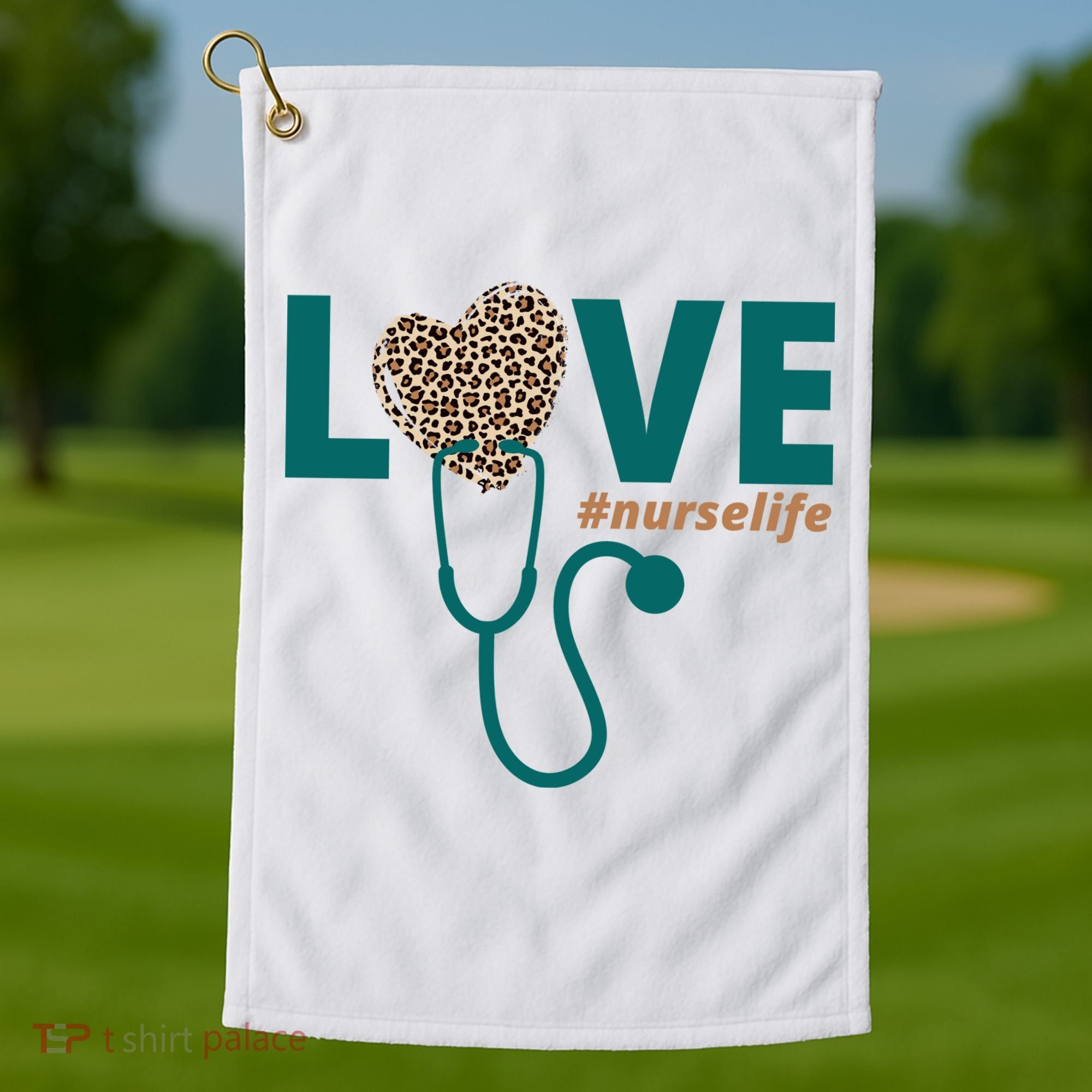 Love Nurse Life Leopard Heart Golf Towel