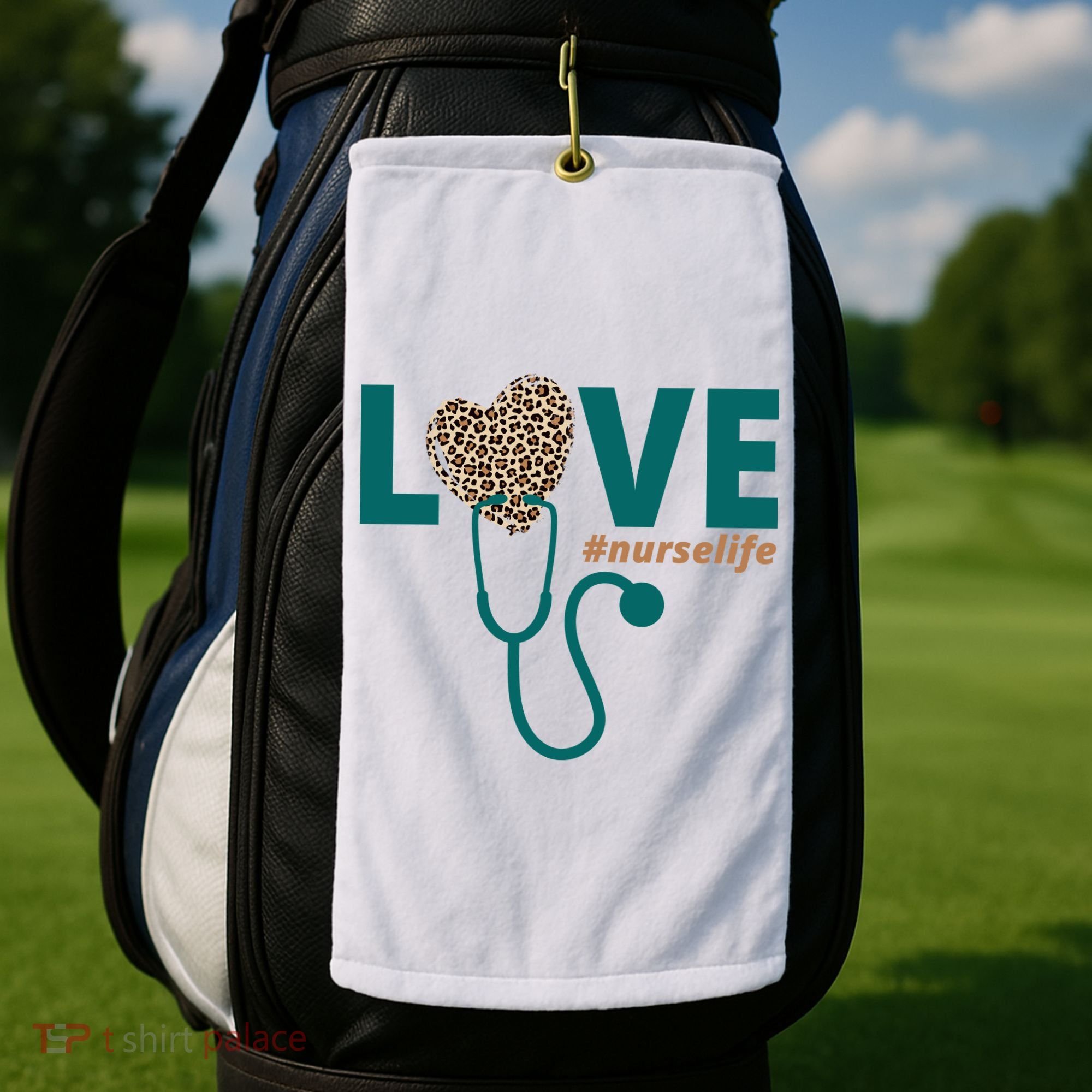Love Nurse Life Leopard Heart Golf Towel