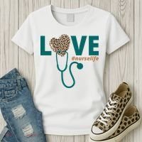 Love Nurse Life Leopard Heart Women's T-Shirt thumb 3