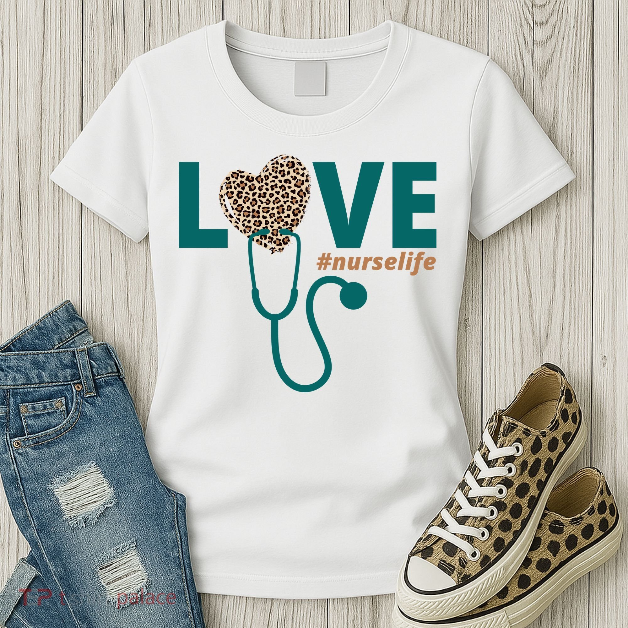 Love Nurse Life Leopard Heart Women's T-Shirt
