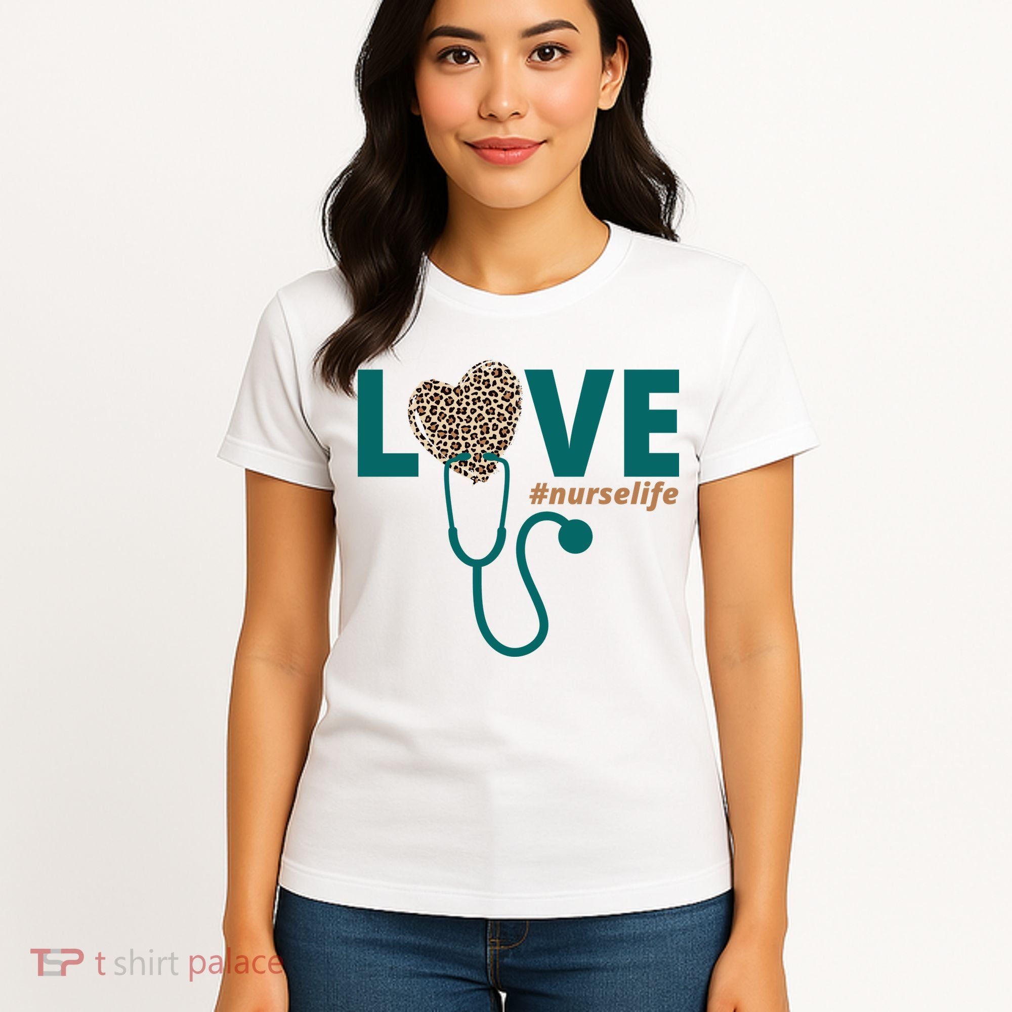Love Nurse Life Leopard Heart Women's T-Shirt