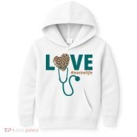 Love Nurse Life Leopard Heart Kids Hoodie thumb 0