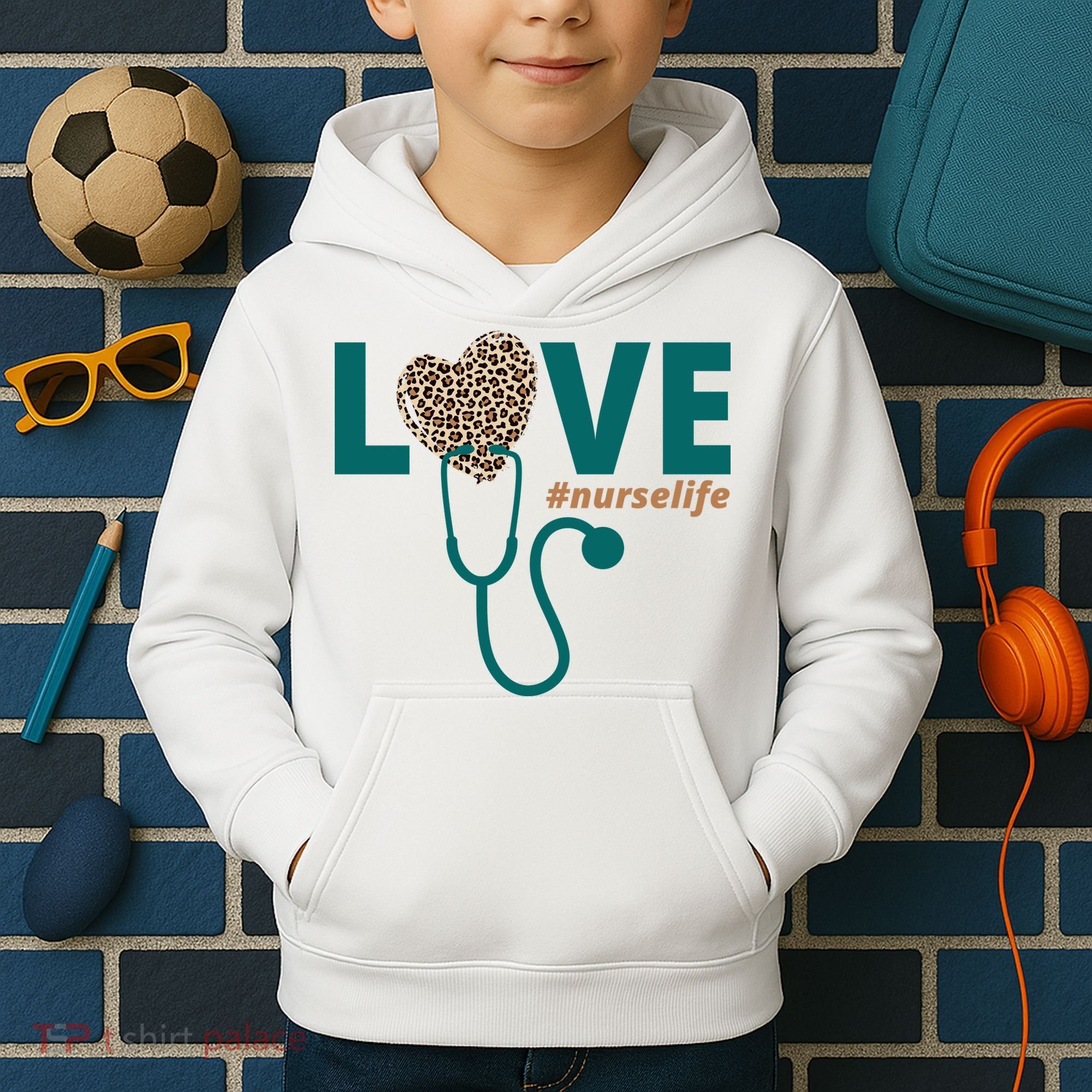 Love Nurse Life Leopard Heart Kids Hoodie