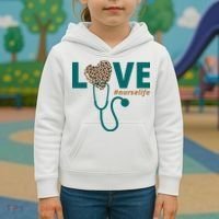 Love Nurse Life Leopard Heart Kids Hoodie thumb 3