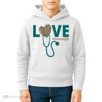 Love Nurse Life Leopard Heart Kids Hoodie thumb 4