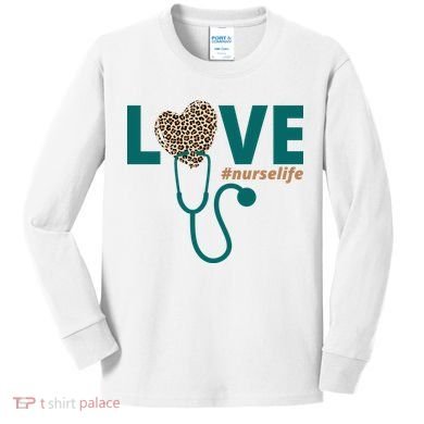 Love Nurse Life Leopard Heart Kids Long Sleeve Shirt