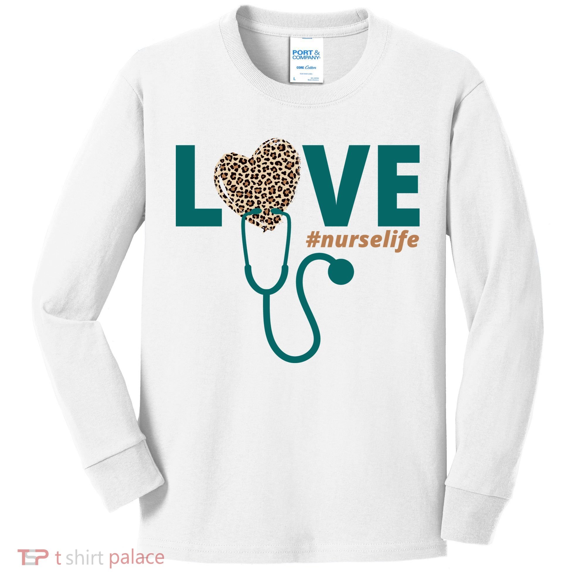 Love Nurse Life Leopard Heart Kids Long Sleeve Shirt