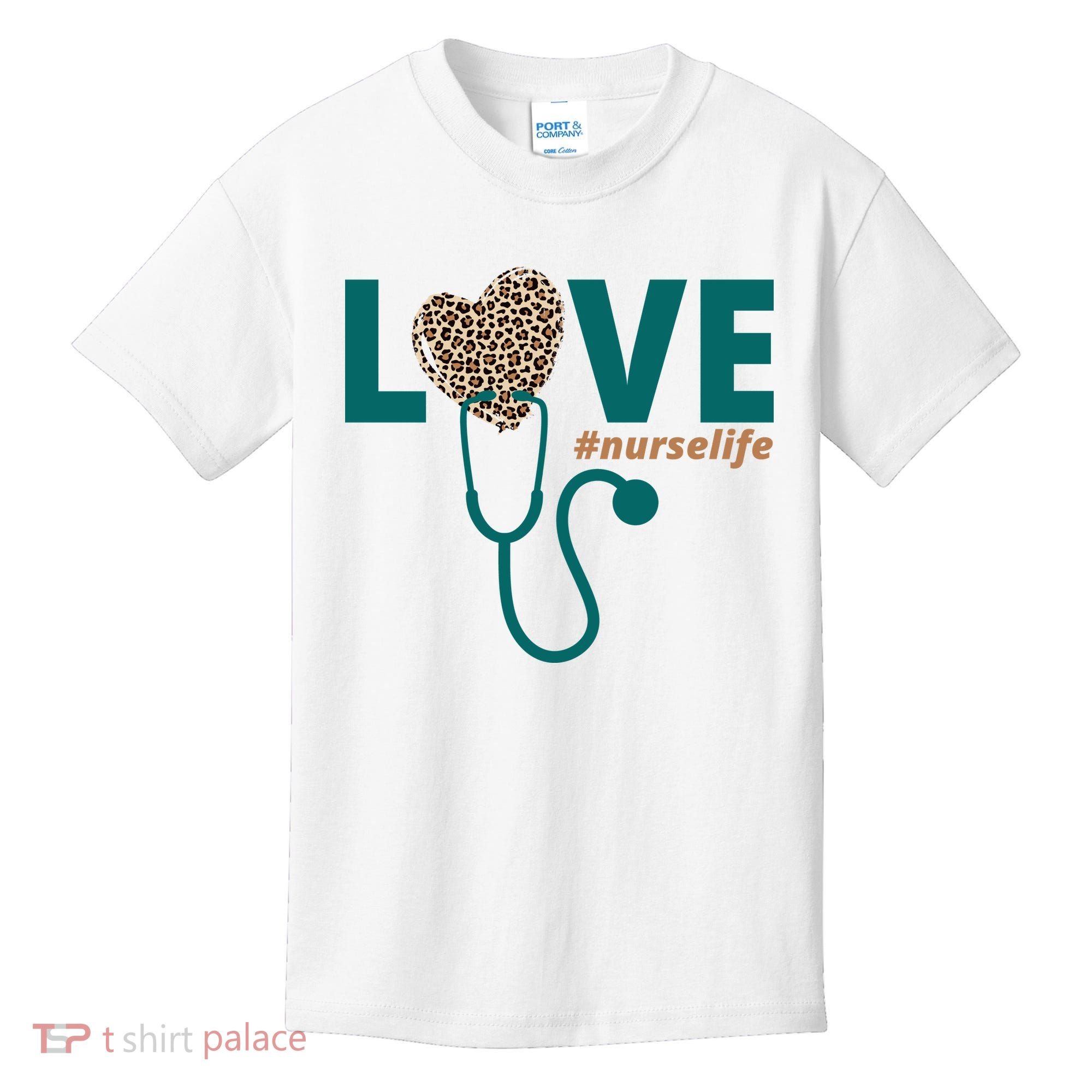 Love Nurse Life Leopard Heart Kids T-Shirt