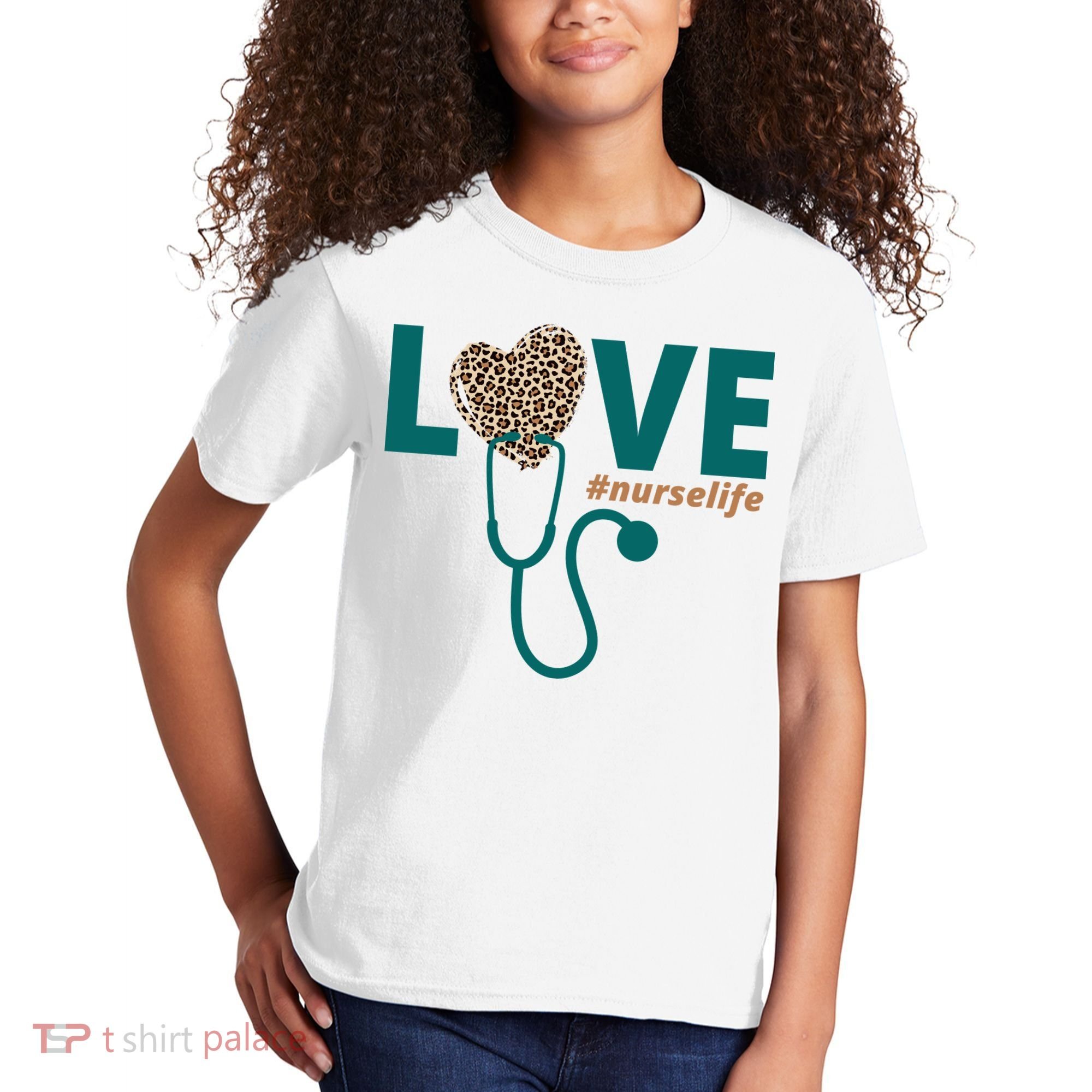Love Nurse Life Leopard Heart Kids T-Shirt