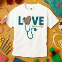 Love Nurse Life Leopard Heart Kids T-Shirt thumb 3