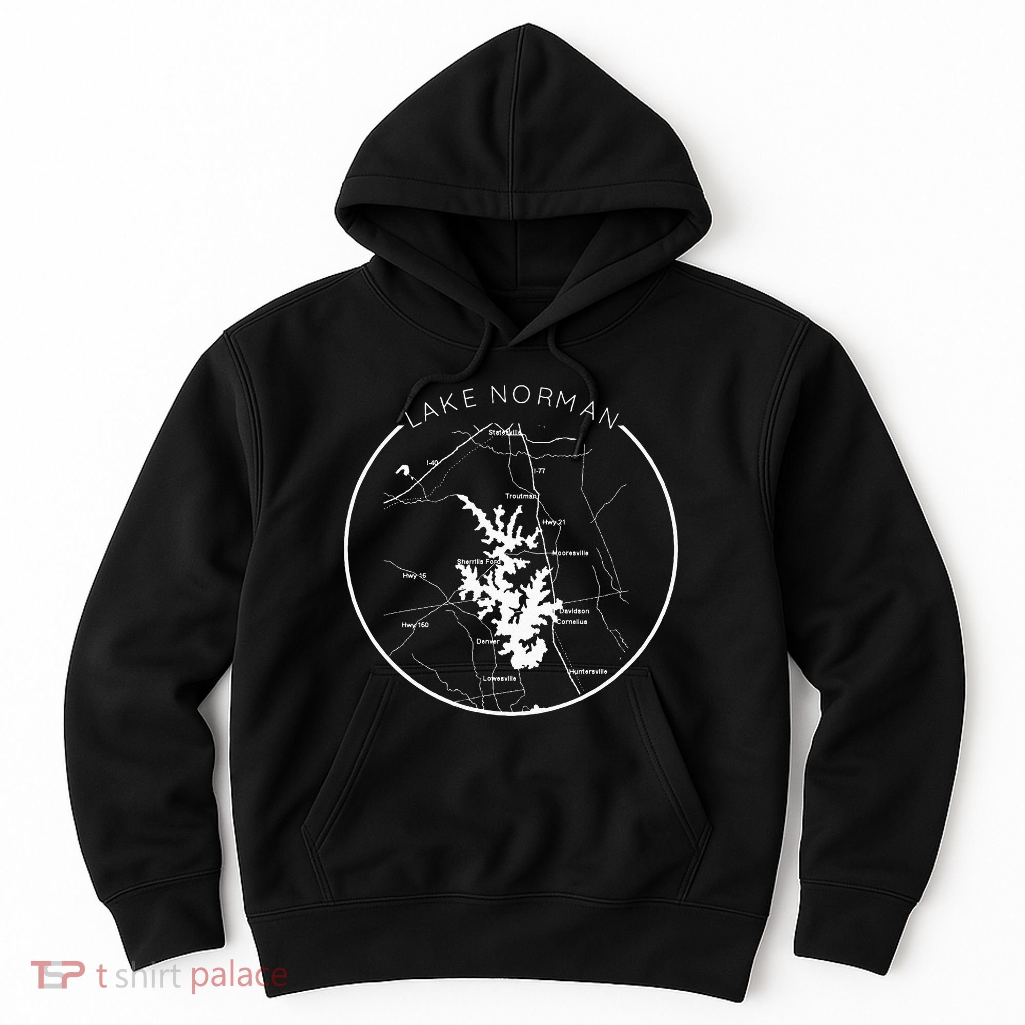Lake Norman Map Shoreline North Carolina Vacation Charlotte Hoodie