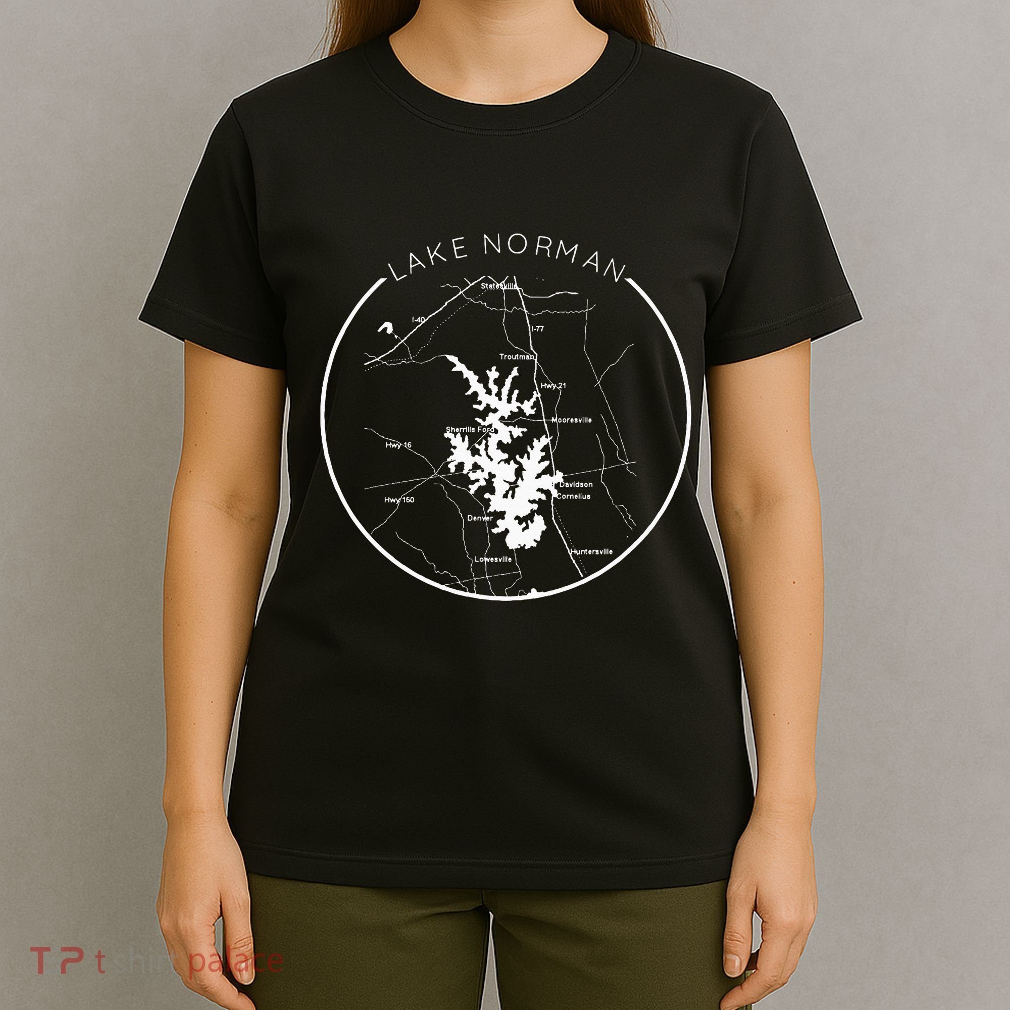 Lake Norman Map Shoreline North Carolina Vacation Charlotte T-Shirt
