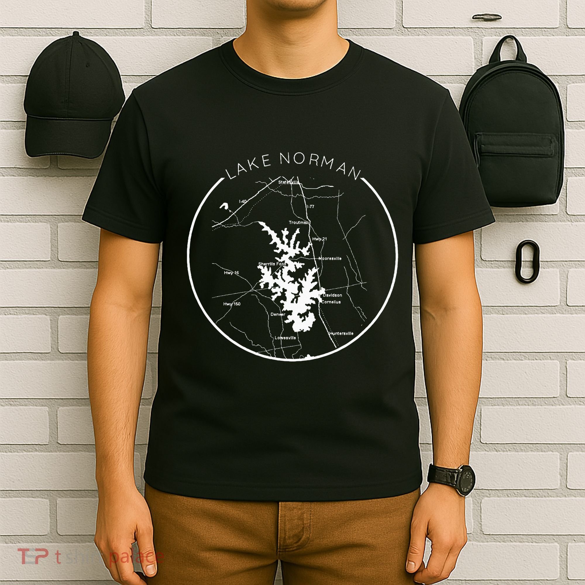 Lake Norman Map Shoreline North Carolina Vacation Charlotte T-Shirt
