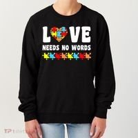 Love Needs No Words Puzzle Autism Awareness Teacher Women's Sweatshirt thumb 0
