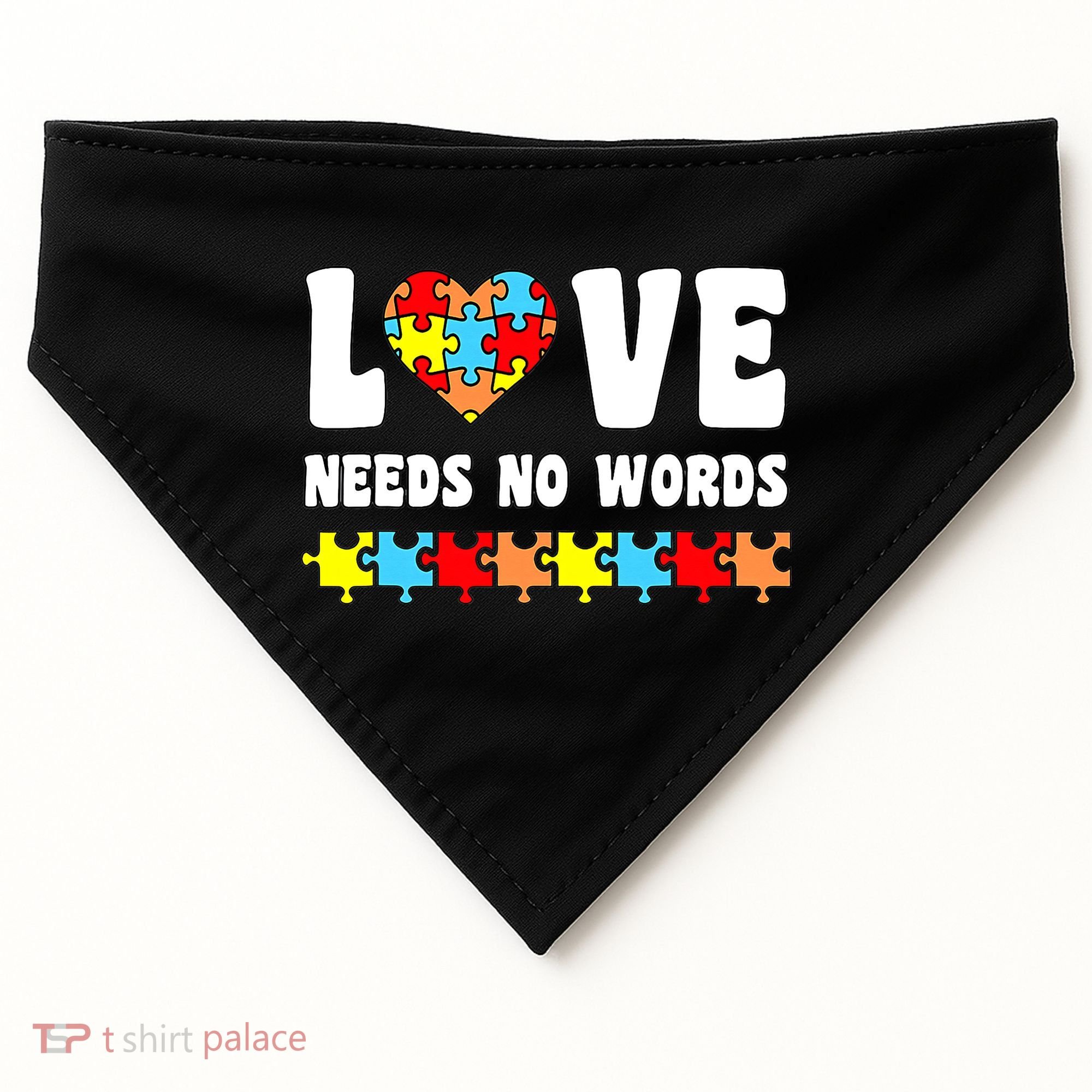 Love Needs No Words Puzzle Autism Awareness Teacher USA-Made Doggie Bandana