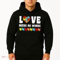 Love Needs No Words Puzzle Autism Awareness Teacher Hoodie thumb 2