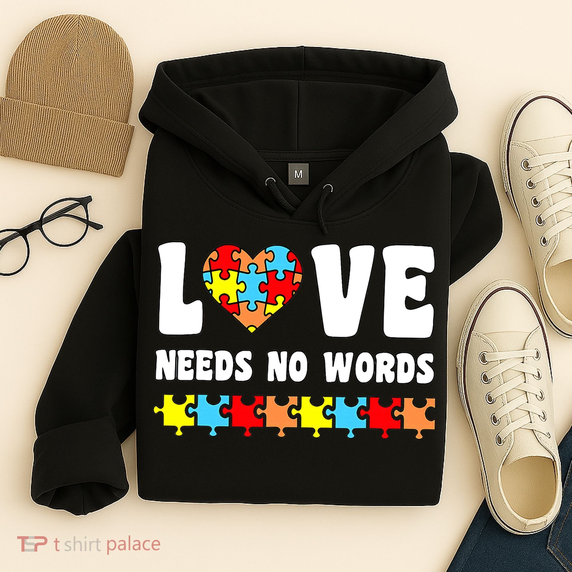 Love Needs No Words Puzzle Autism Awareness Teacher Hoodie